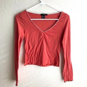 Forever 21 Pink Cropped Long Sleeve Shirt Size Small